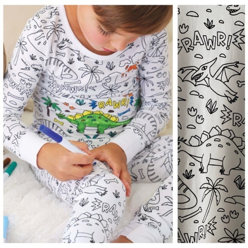 Caden Lane Colorable Two Piece Bamboo Pajama Set Dinosaur Jurassic Playground 10